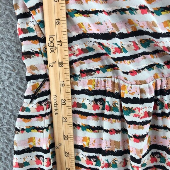 BCBGMAXAZRIA Dress Womens Small Ivory Multicolor Stripe Silk Shift Surplice Mini - Picture 9 of 11